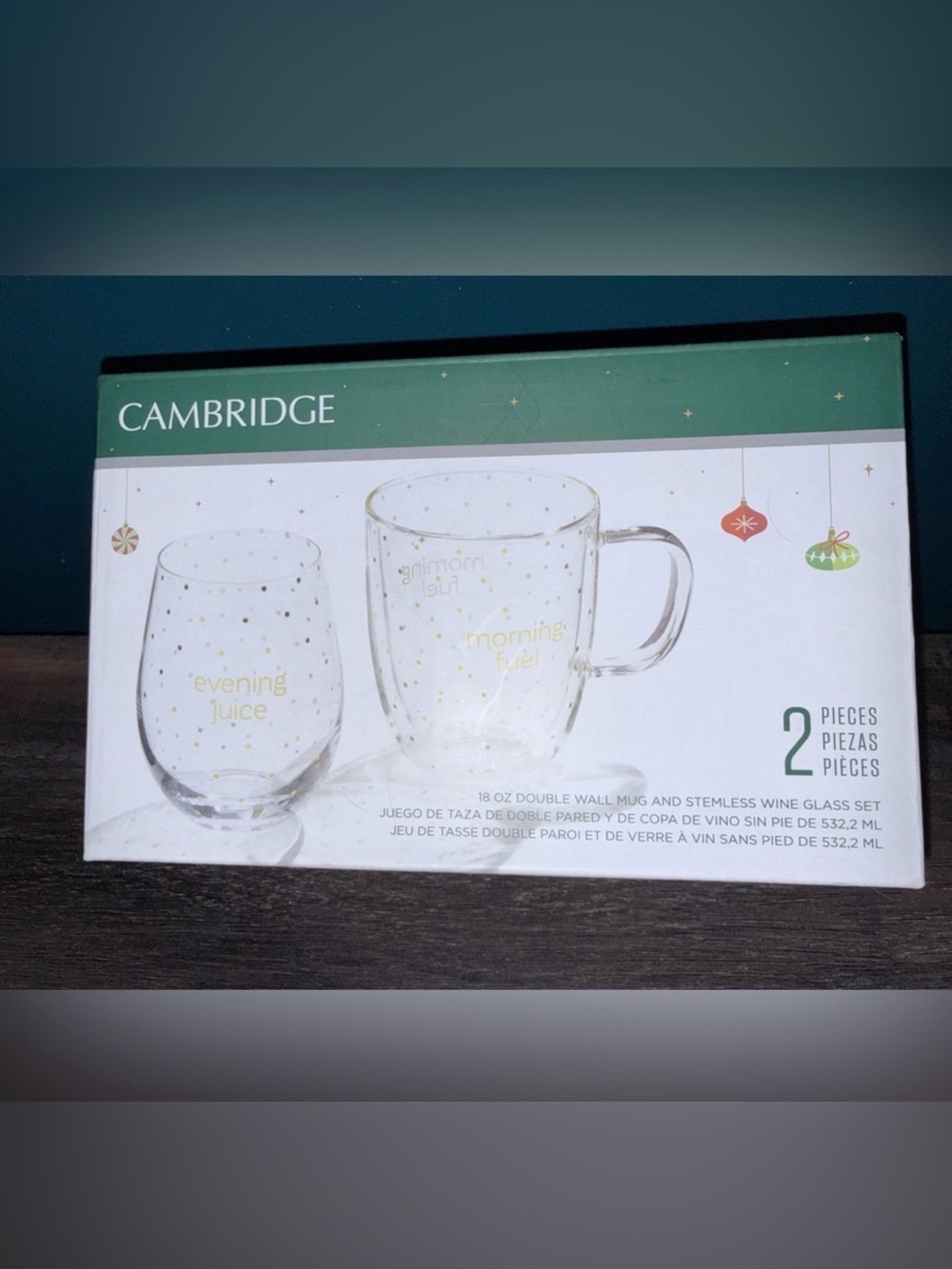 Cambridge Gold Speckle Double Wall Mug and Stemless Glass Set - Clear/Gold